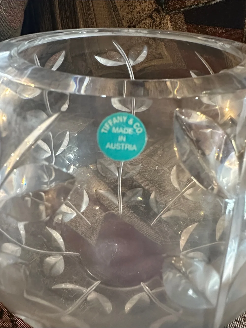 Crystal Leaf Etched Glass Bowl tiffany & co